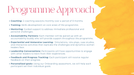 The programme includes coaching, training, mentoring, accountability partners etc.