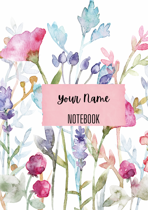 Floral, bound notebook, A4, place for name